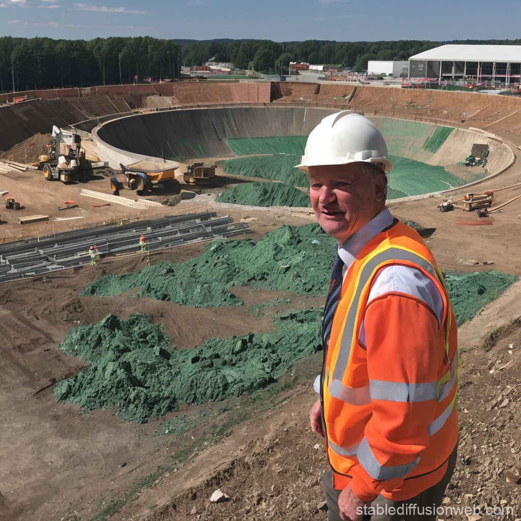 Construction Site Supervisor Overlooking Large Excavation