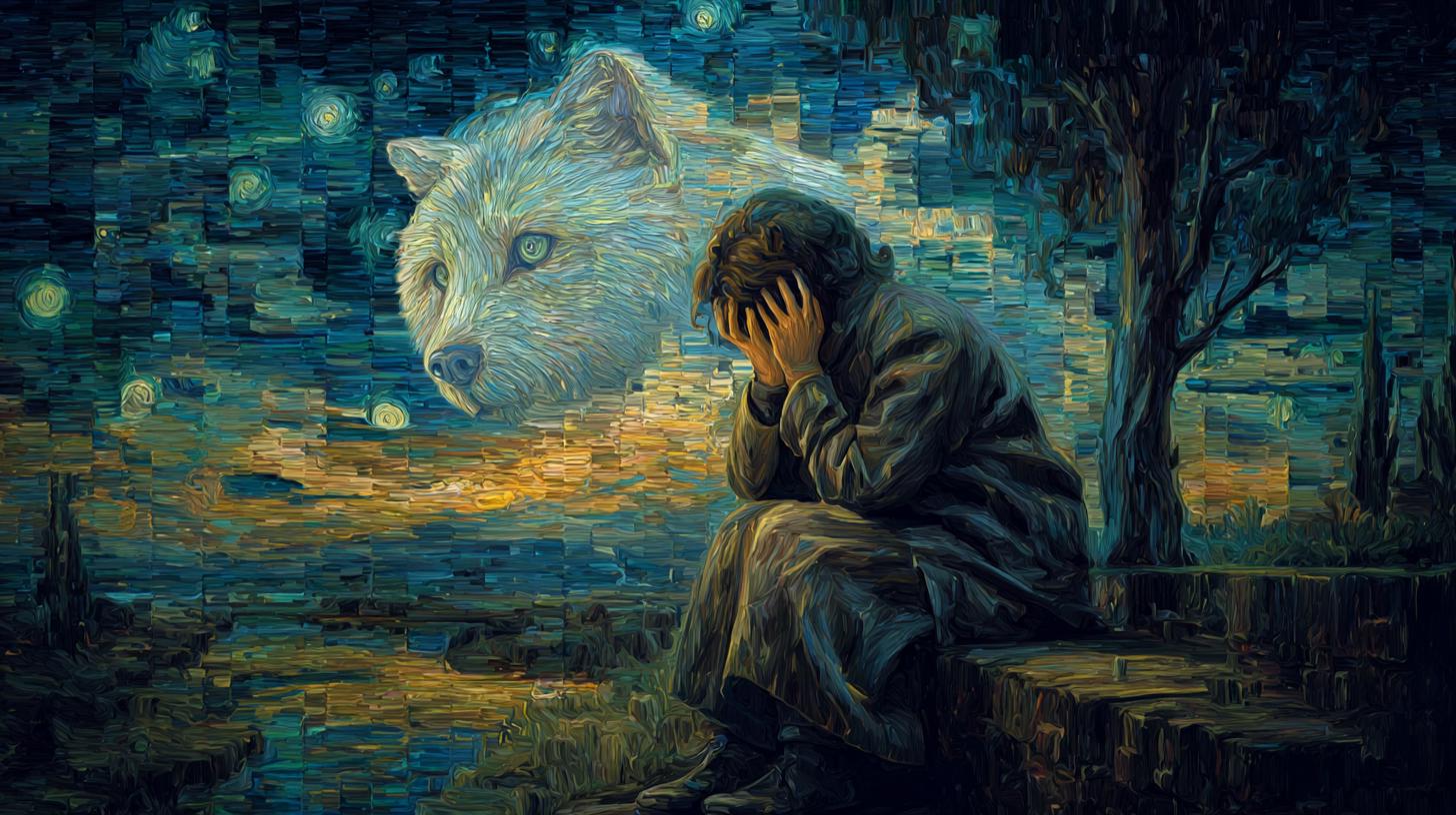 Contemplation Under the Wolf Spirit Night