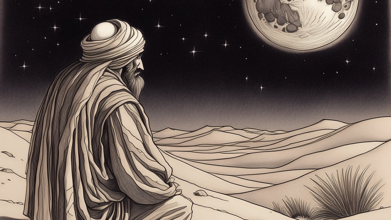 Contemplative Bedouin Under a Starry Desert Moon
