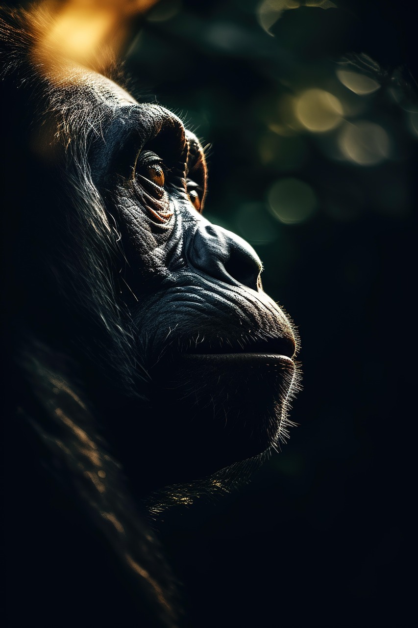 Contemplative Gorilla Portrait in Dramatic Light
