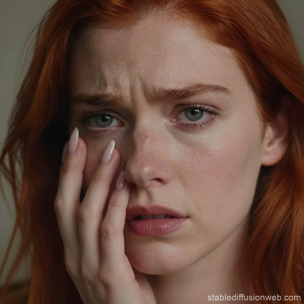 Contemplative Red-Haired Woman Close-Up Portrait