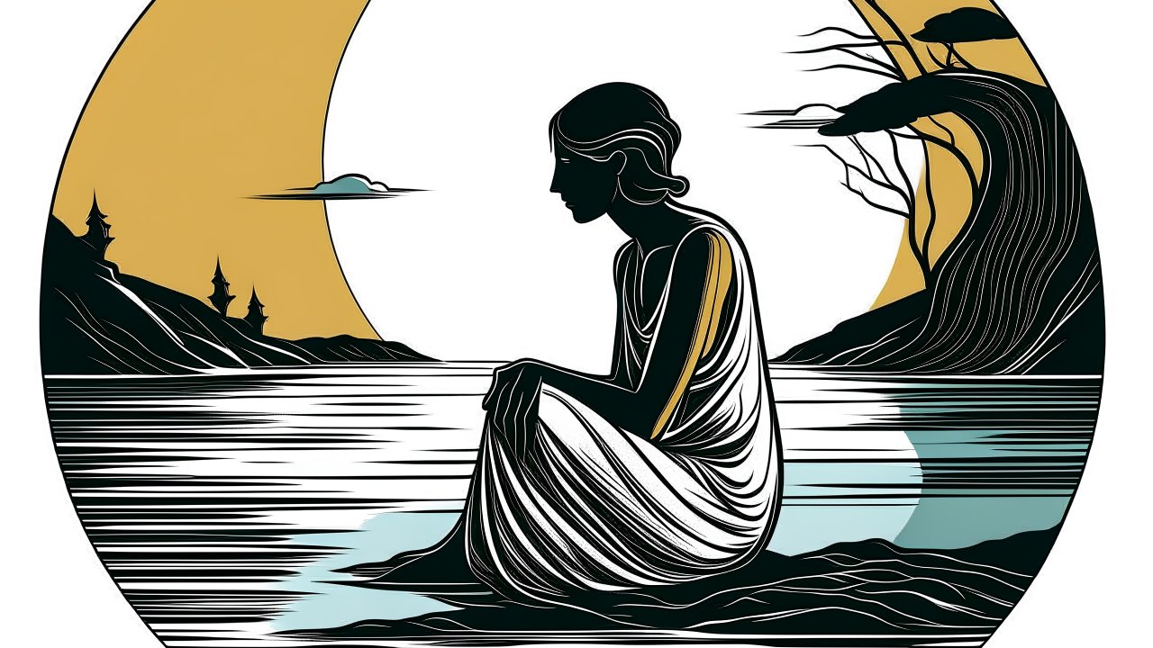 Contemplative Woman by the Water at Sunset