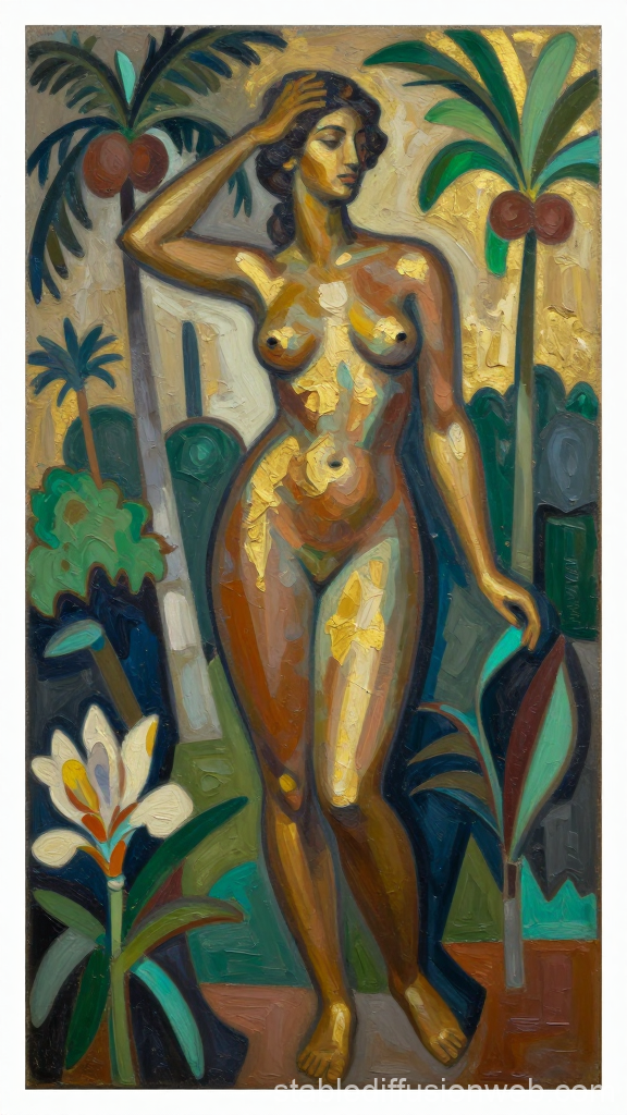 Contemporary Abstract Nude with Tropical Elements