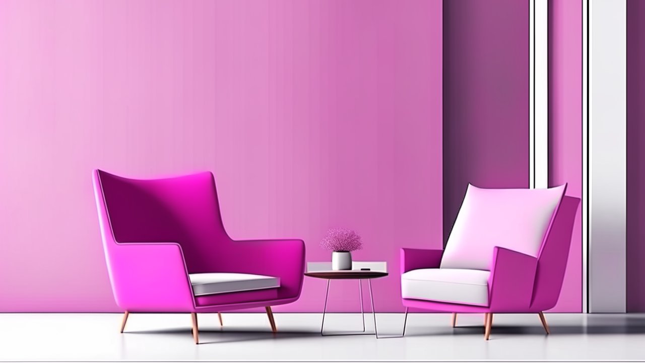 Contemporary Minimalist Living Room with Viva Magenta Chairs