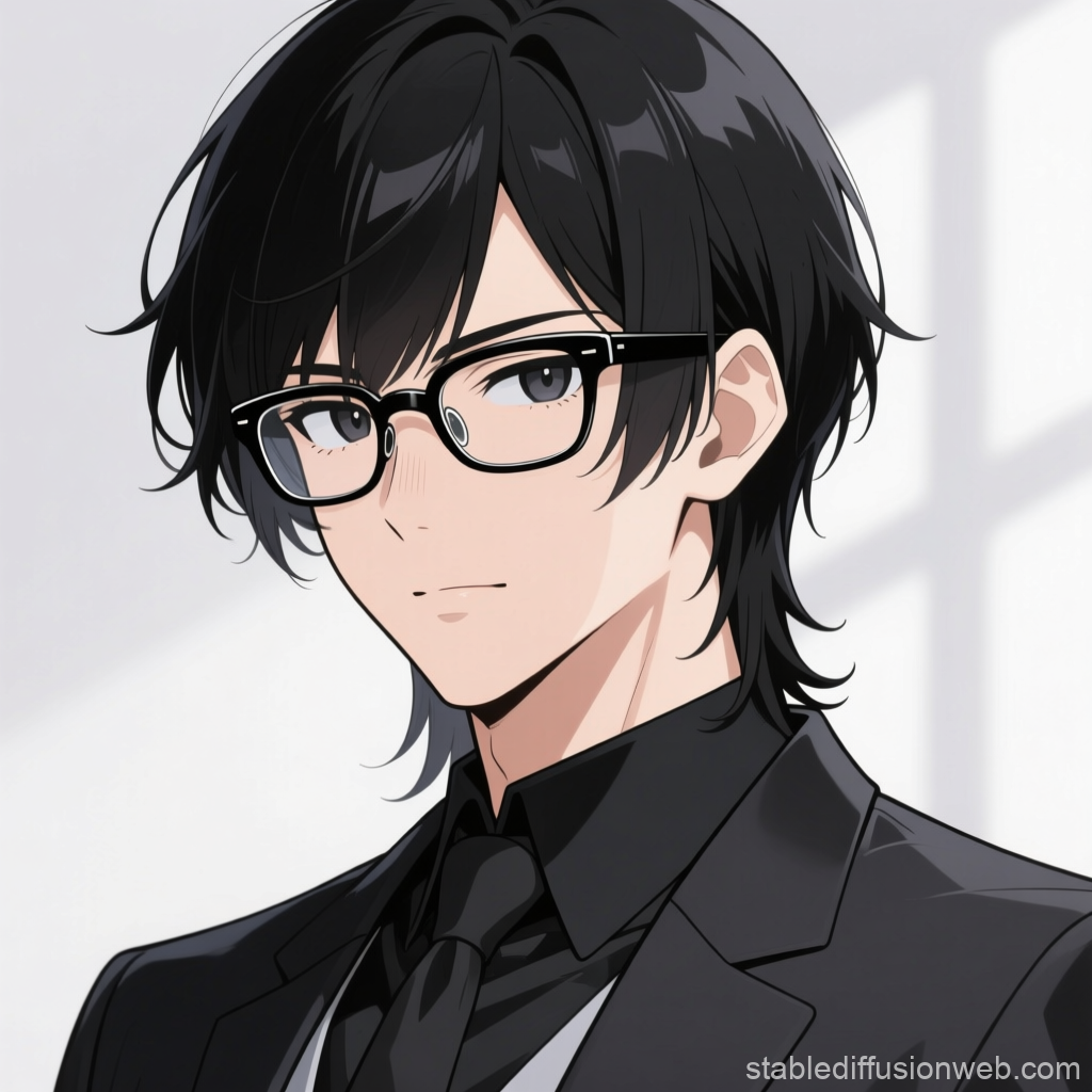 Cool Anime Guy in Black Suit and Glasses
