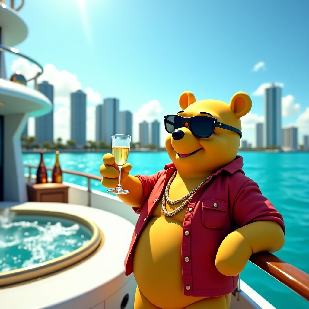 Cool Bear Enjoying a Yacht Party in the City