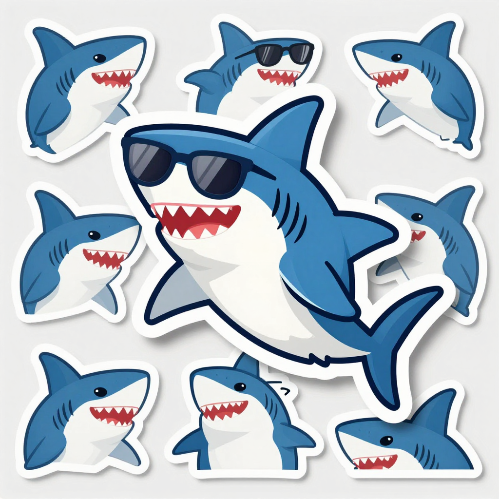 Cool Cartoon Sharks with Sunglasses Stickers
