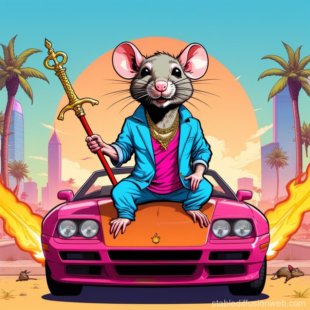 Cool Mouse King on a Retro Sports Car