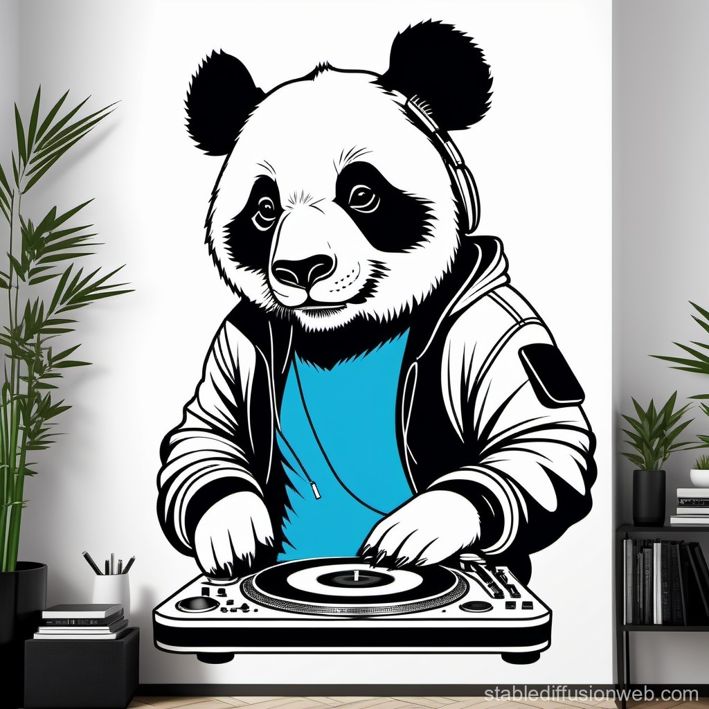 Cool Panda DJ Playing Vinyl on Turntable