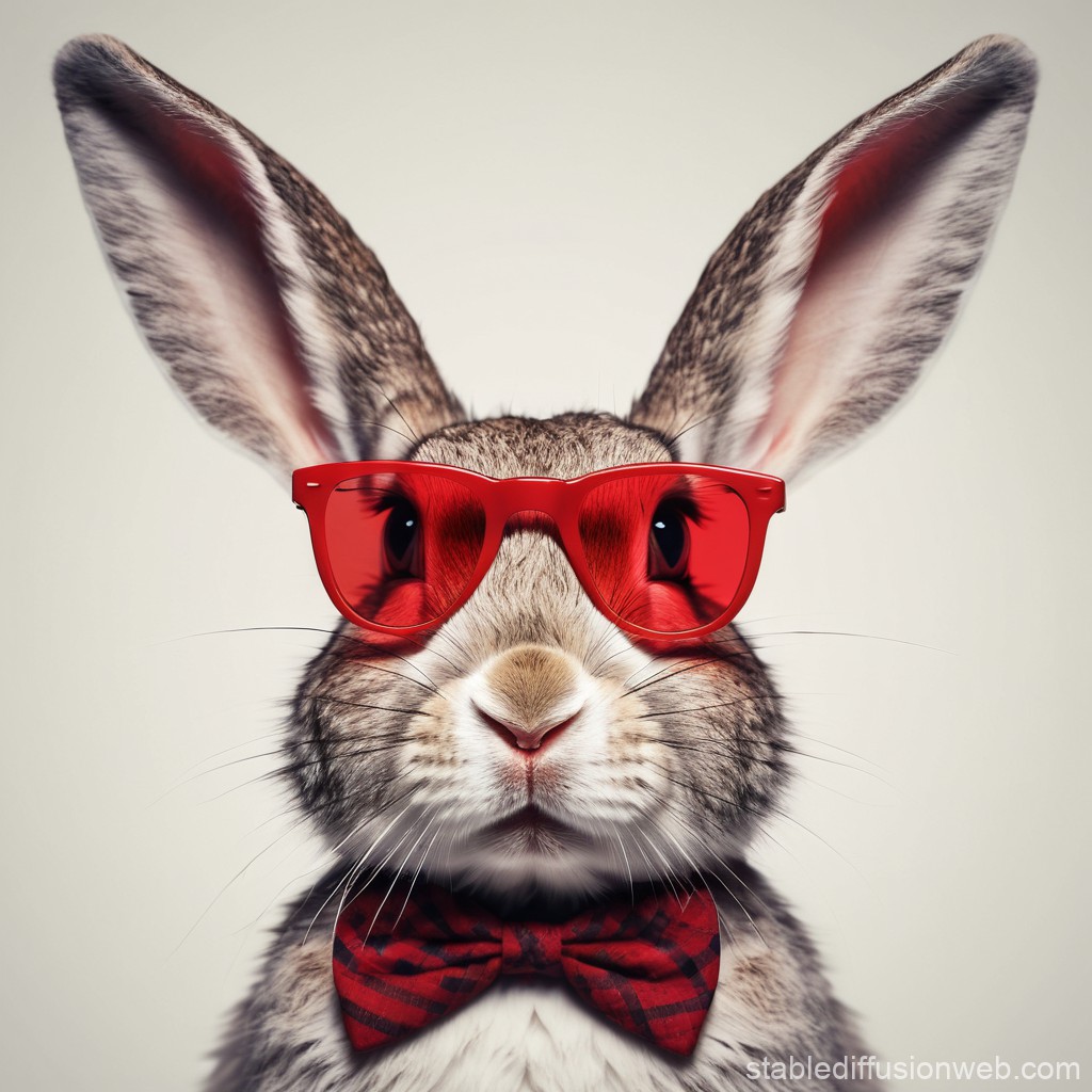 Cool Rabbit Wearing Red Sunglasses and Bow Tie