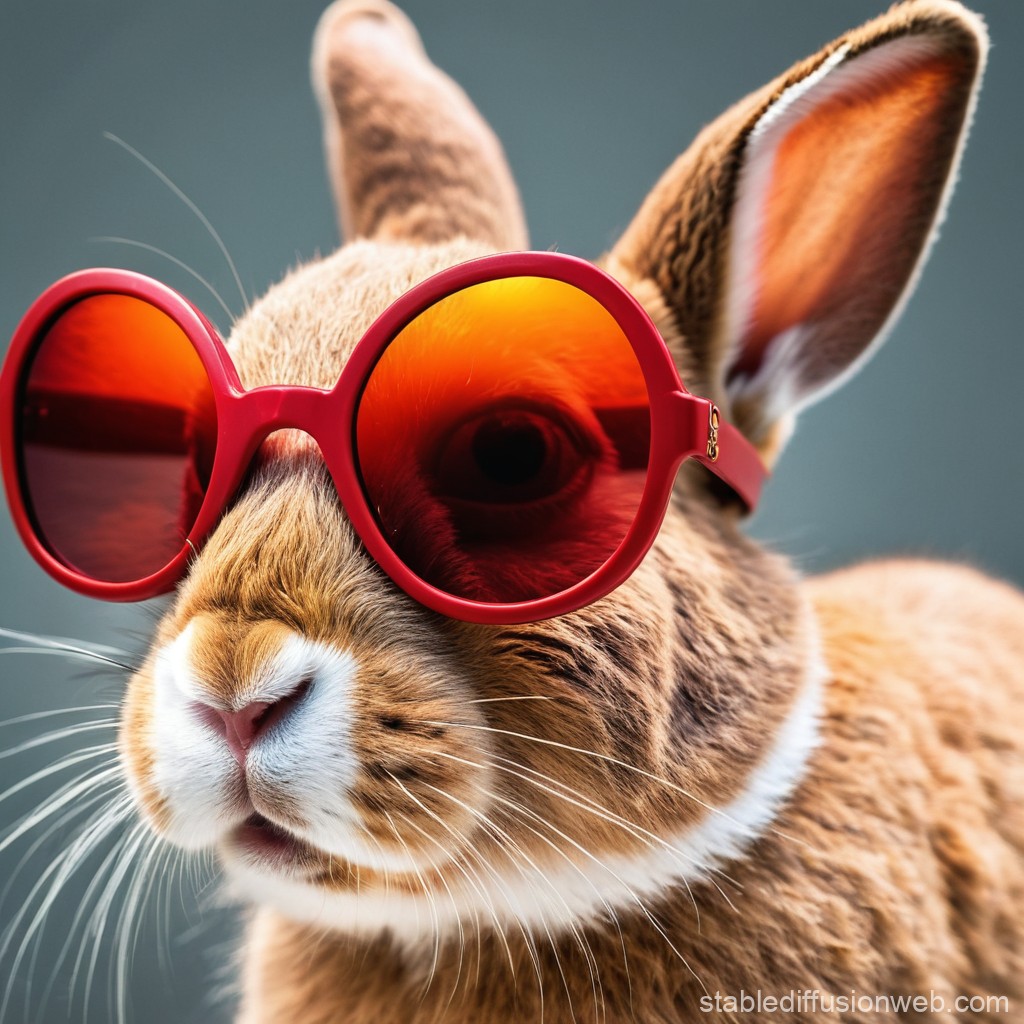 Cool Rabbit Wearing Red Sunglasses Close-Up
