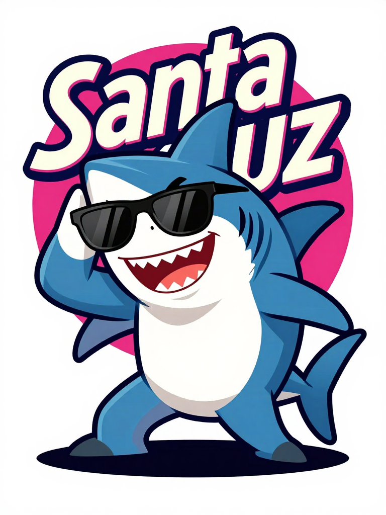 Cool Shark Character with Sunglasses and Santa Cruz Text