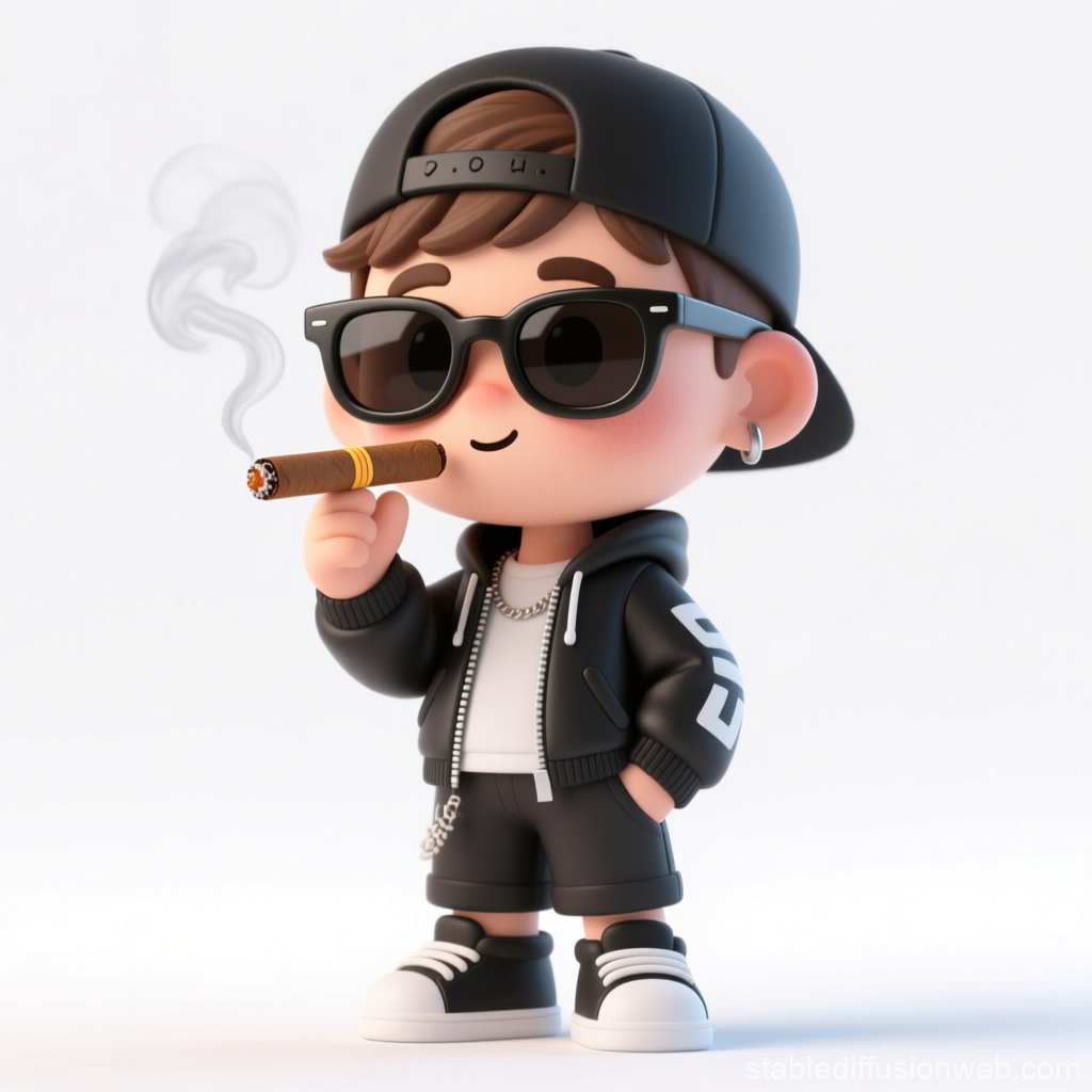 Cool Young Rapper Cartoon Character Smoking Cigar