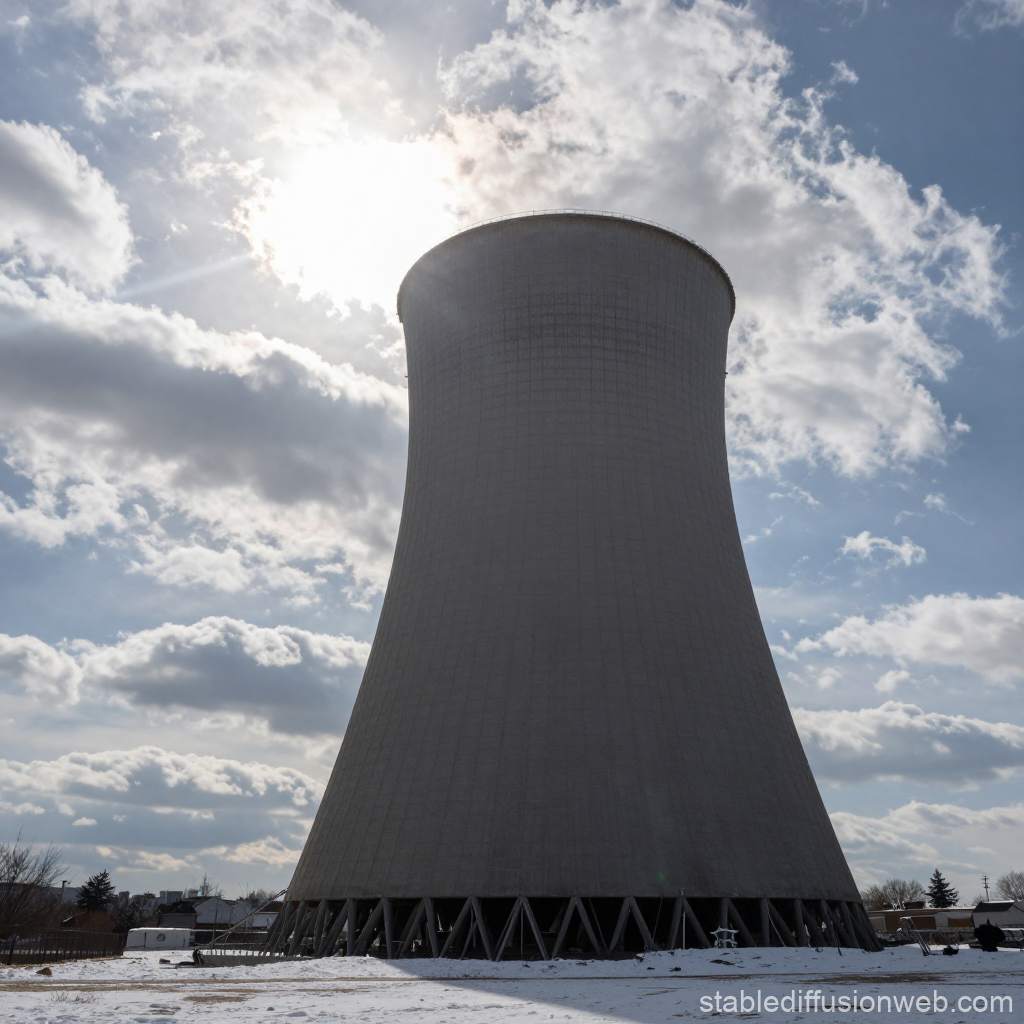 Cooling Tower Silhouette Against Bright Sky