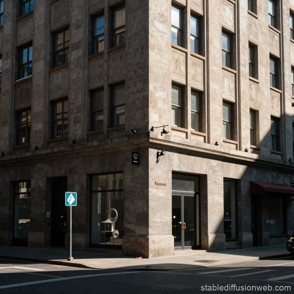 Corner View of a Classic Urban Building with Stone Facade