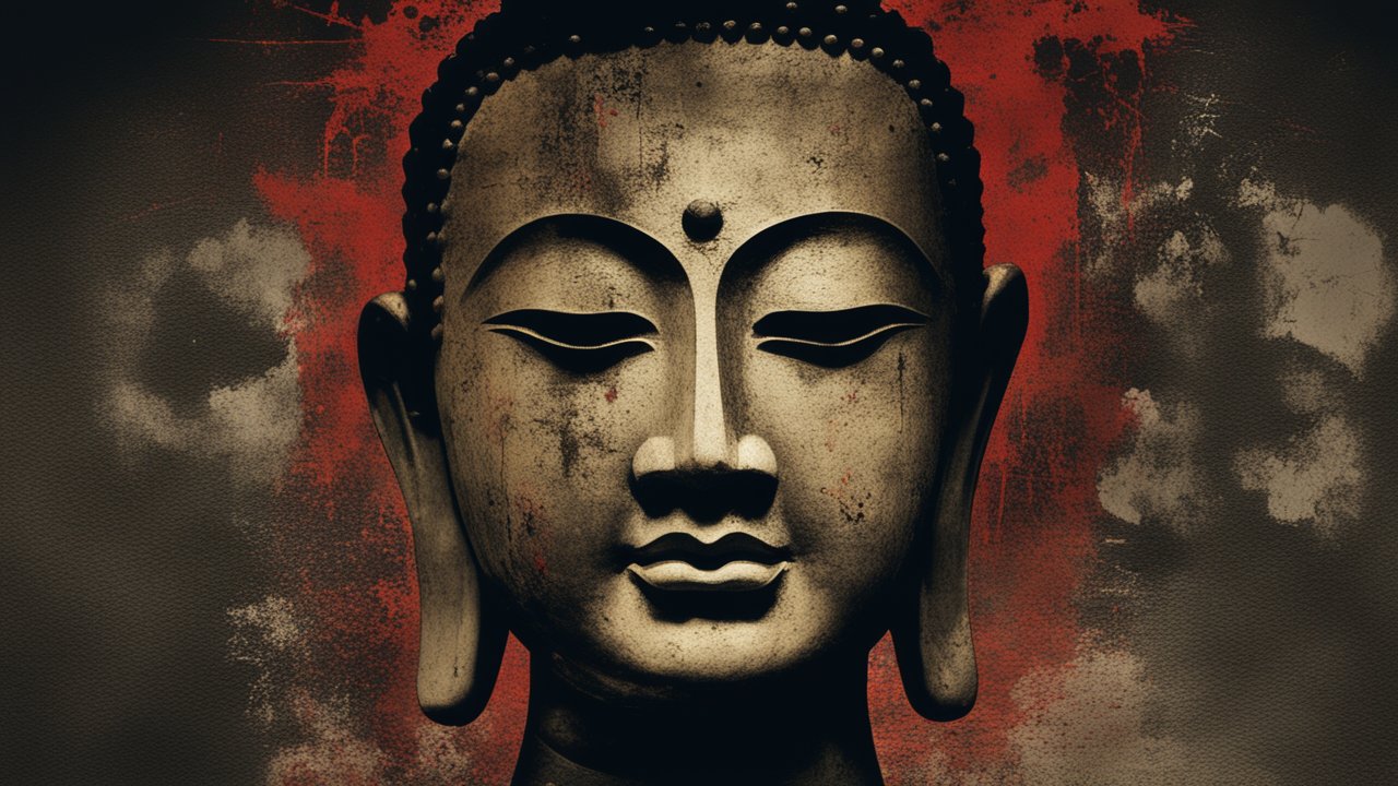 Corrupted Buddha Statue with Grunge Texture