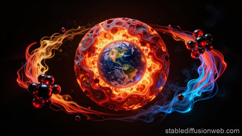 Cosmic Atomic Artifact with Earth Core and Fiery Energy Rings