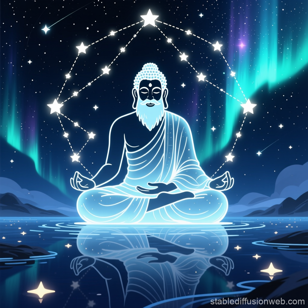 Cosmic Guru Meditating Under Starry Sky
