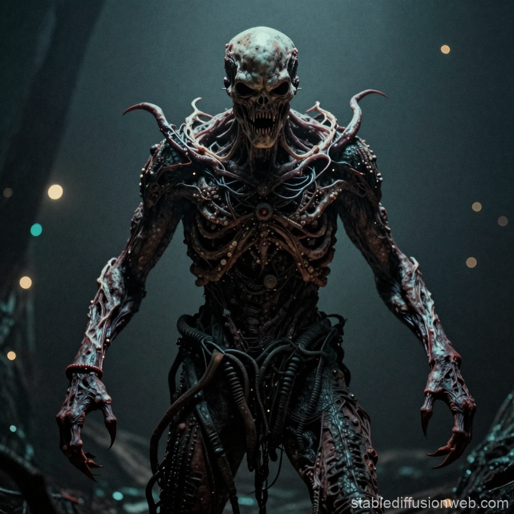 Cosmic Male Entity with Skeletal and Tentacle Features