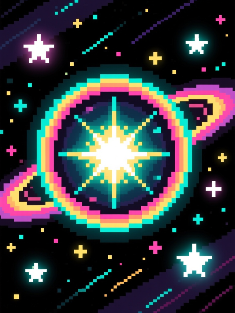 Cosmic Pixel Art Explosion with Vibrant Stars
