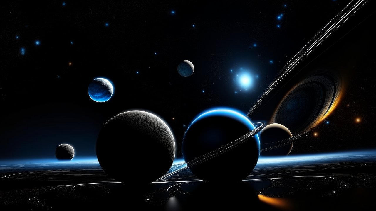 Cosmic Scene with Multiple Planets and Rings