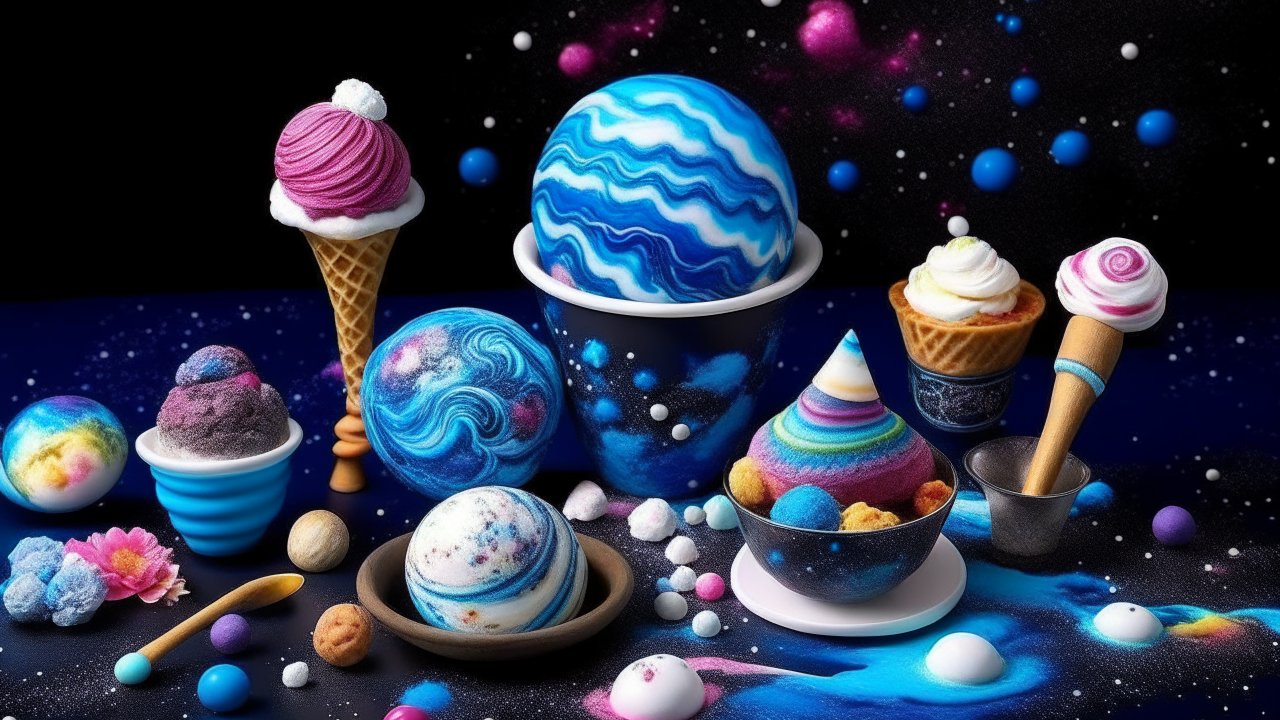 Cosmic-Themed Colorful Desserts in a Galactic Setting