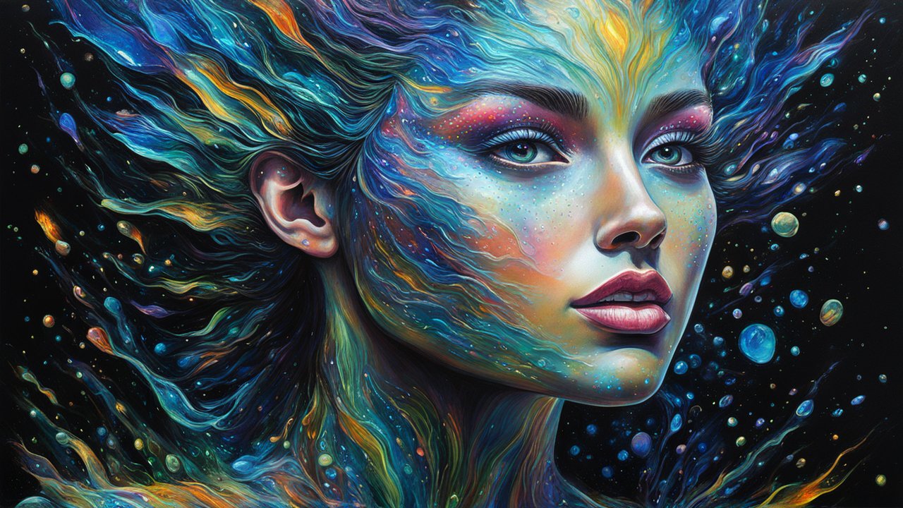Cosmic Woman with Flowing Colors