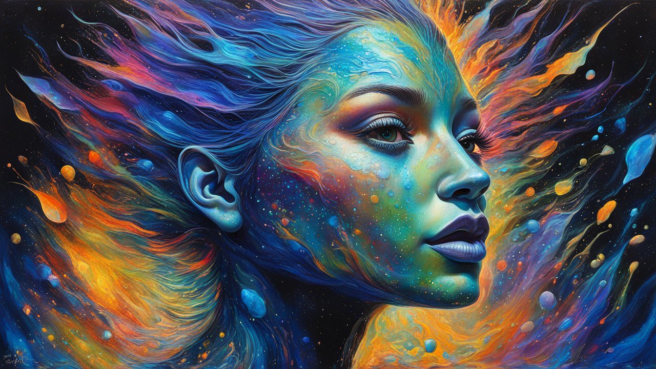 Cosmic Woman with Flowing Nebula Hair