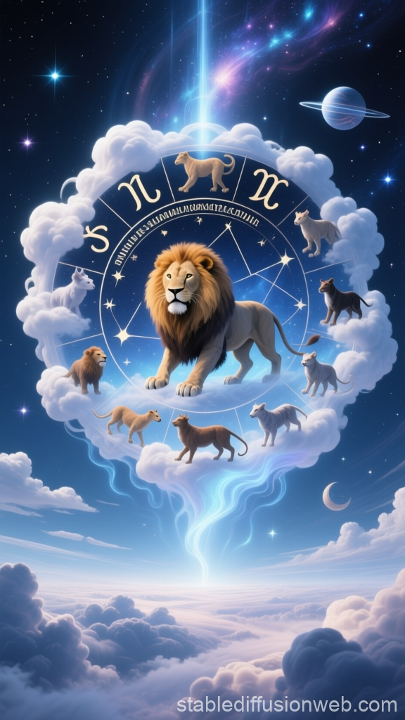 Cosmic Zodiac Animals in a Celestial Sky