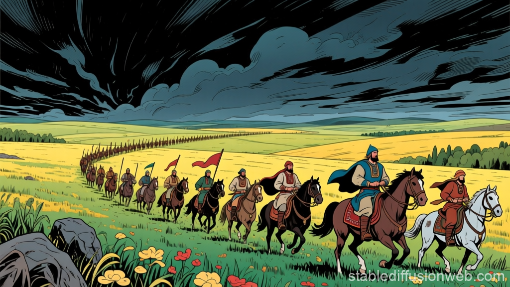 Cossack Riders in a Vast Ukrainian Landscape
