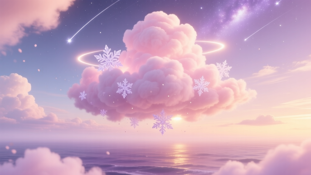 Cotton Candy Cloud with Snowflakes and Shooting Stars