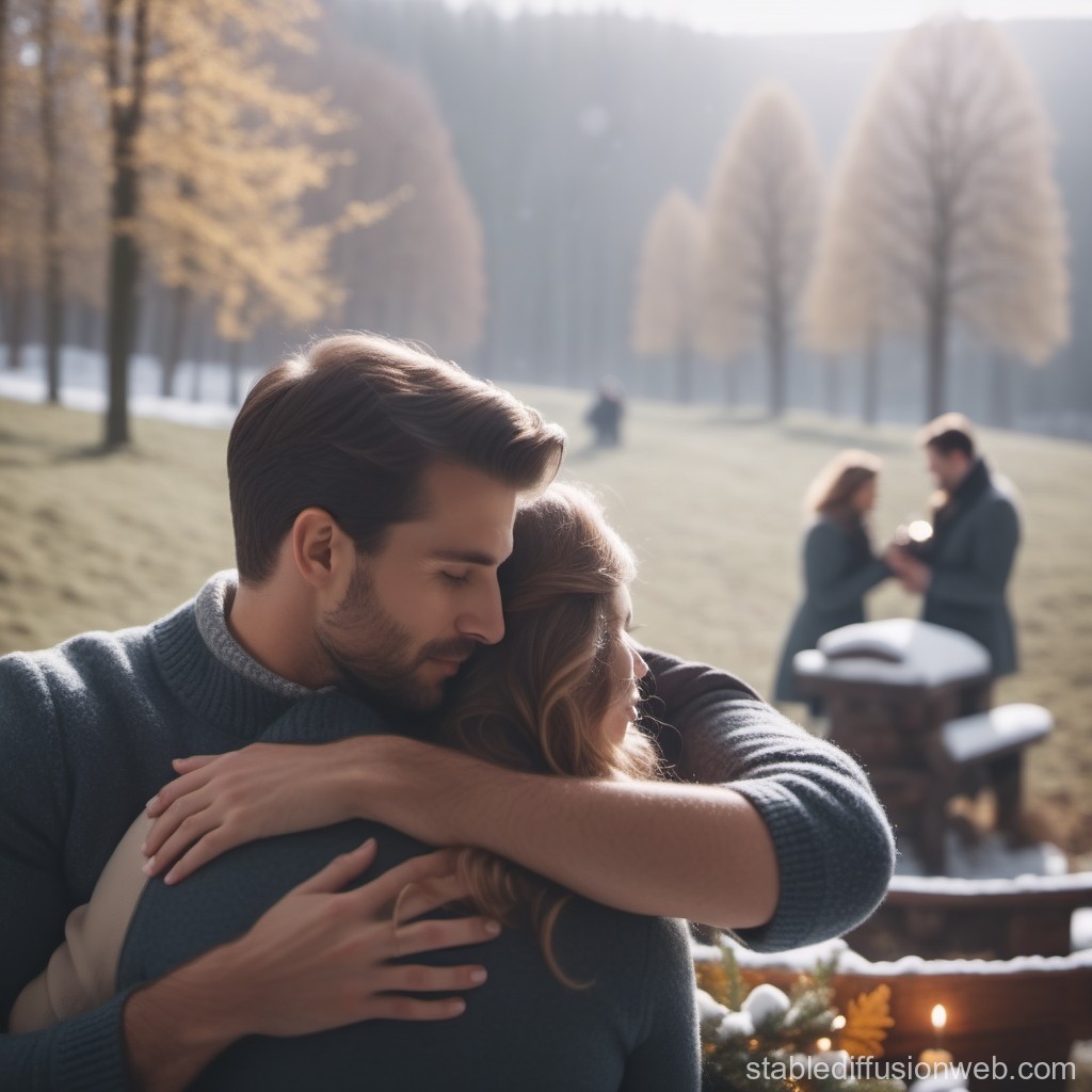 Couple Embracing in a Serene Autumn Park