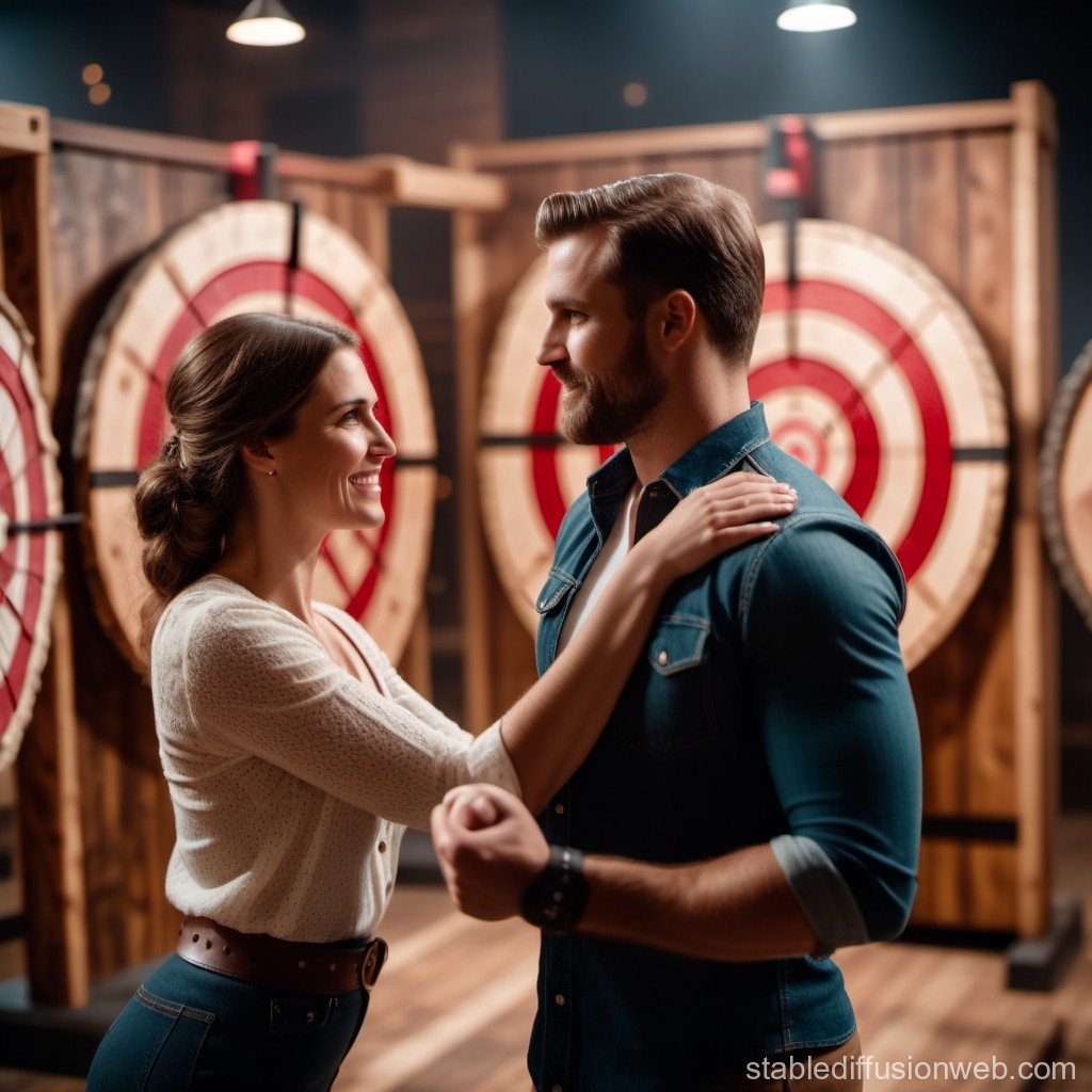 Couple Sharing a Moment at an Axe Throwing Range