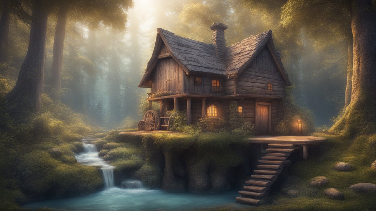 Cozy Cabin in Enchanted Forest by a Stream
