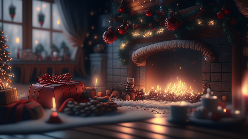 Cozy Christmas Fireplace with Festive Decorations