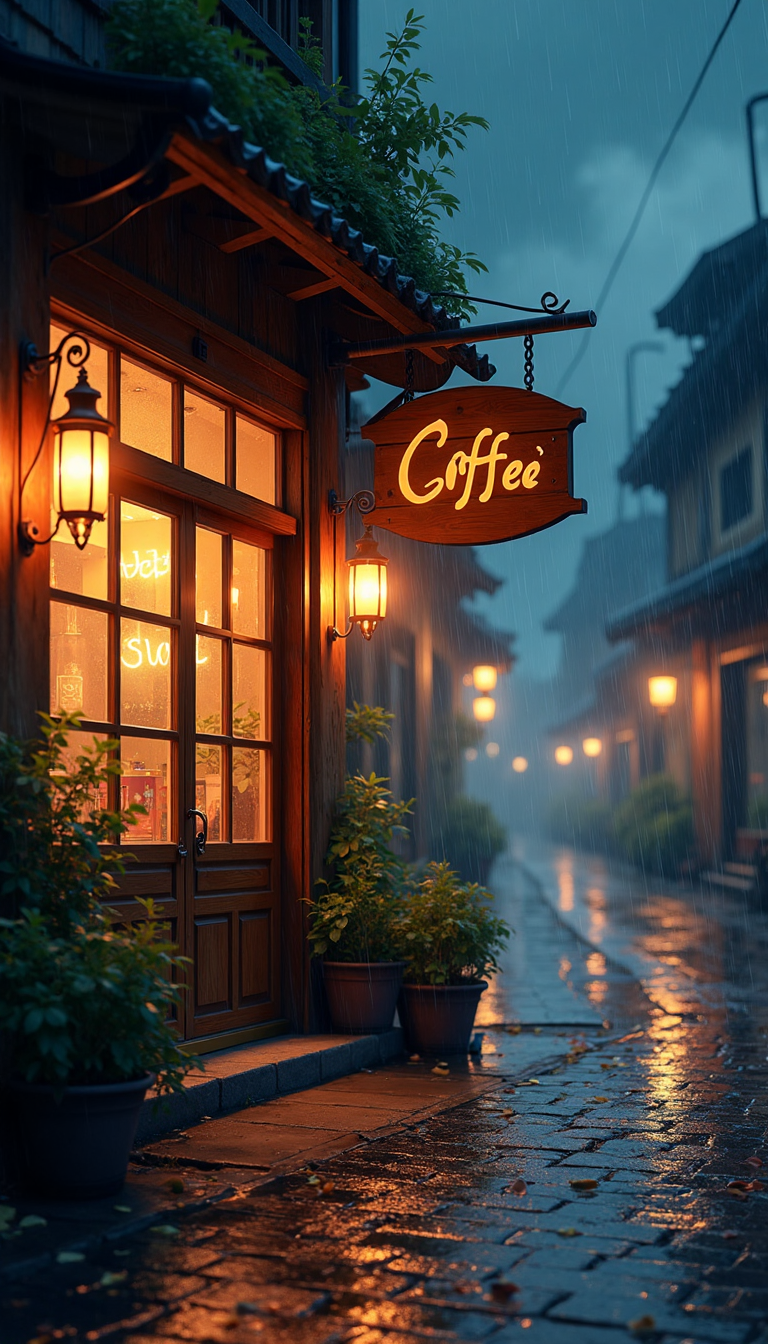 Cozy Coffee Shop on a Rainy Evening