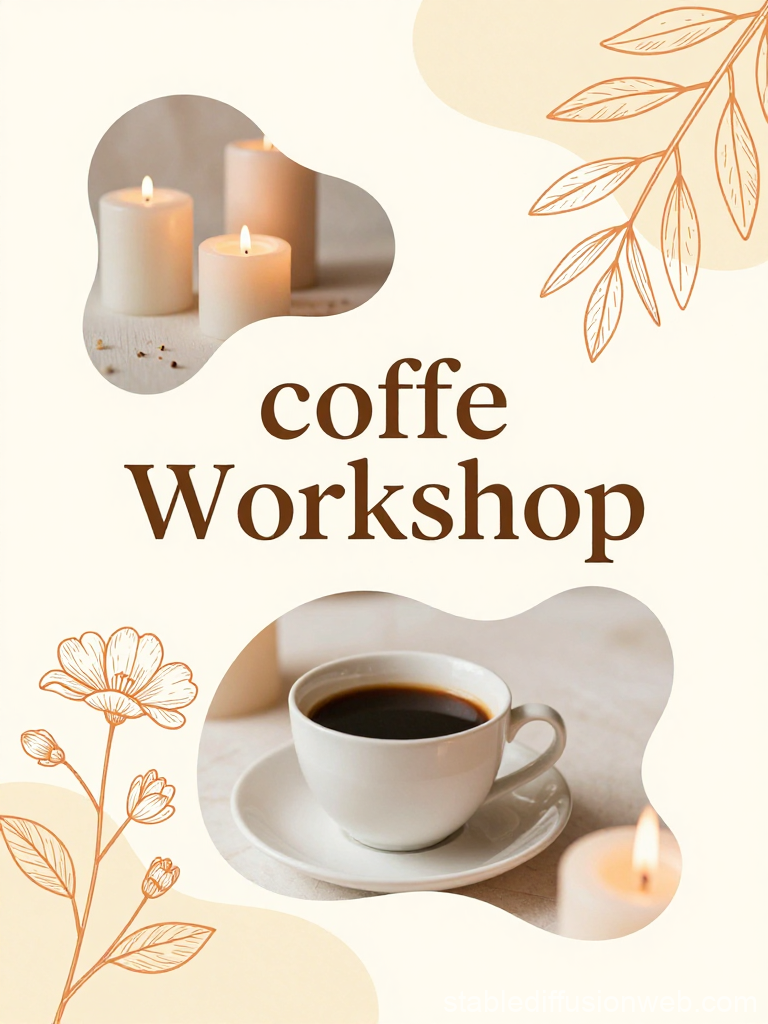 Cozy Coffee Workshop Poster with Candles and Floral Design