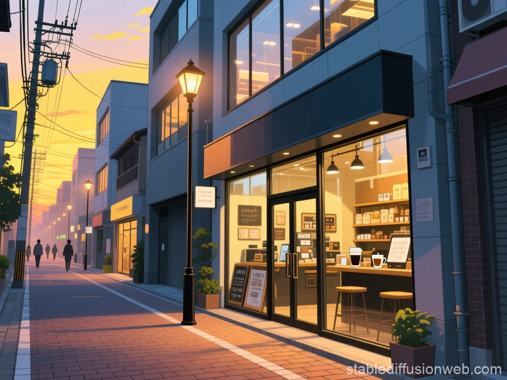 Cozy Dusk Alley with Warmly Lit Cafe