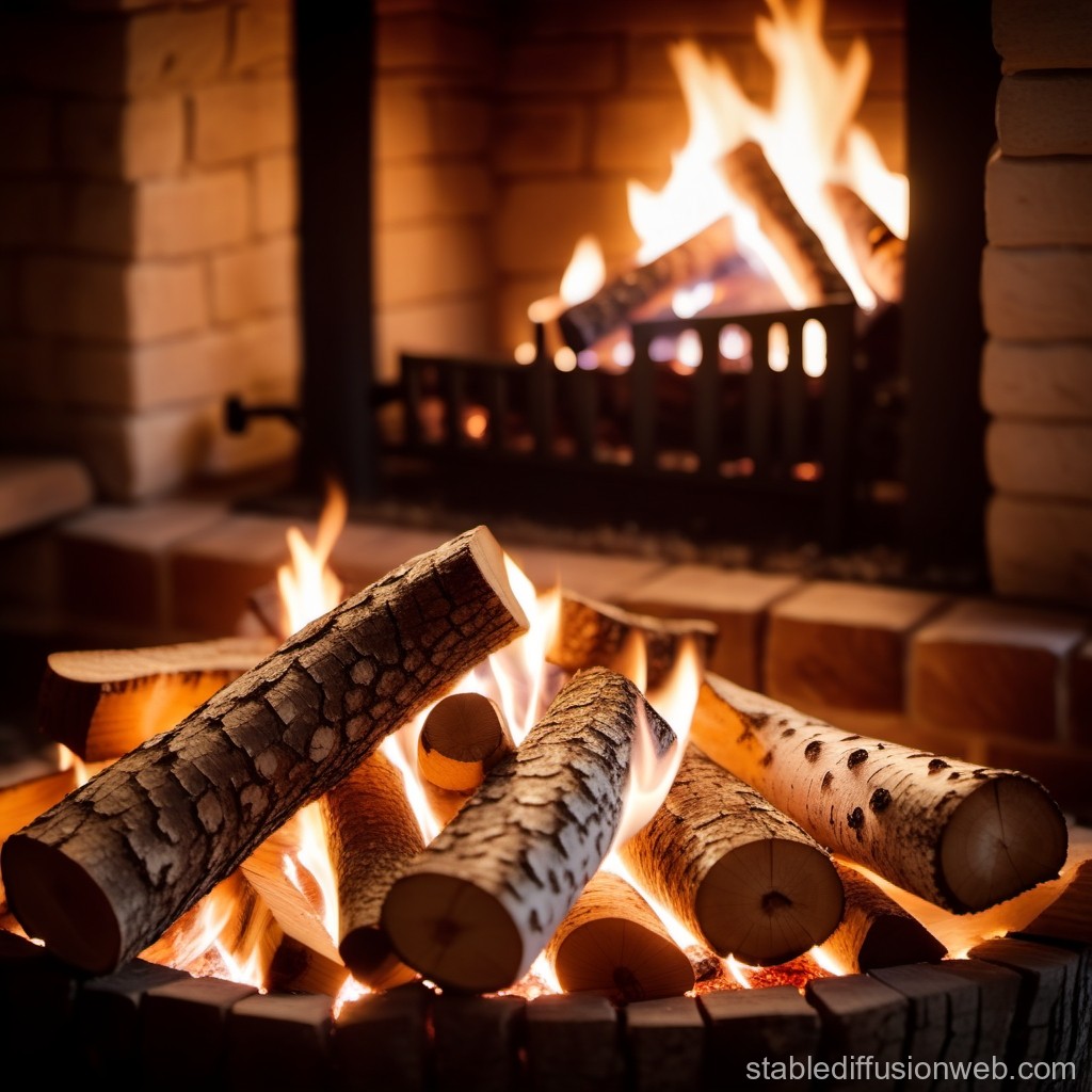 Cozy Fireplace with Burning Logs