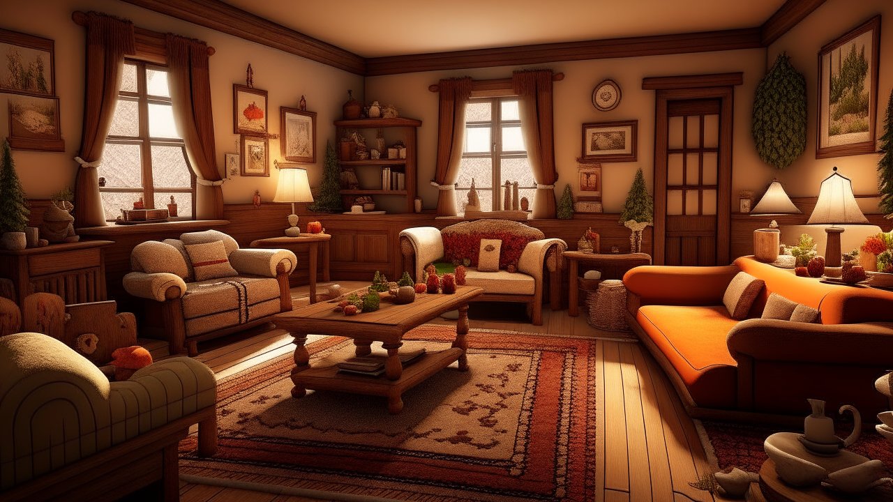 Cozy Gingerbread Style Living Room Interior