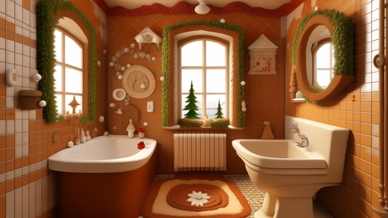 Cozy Gingerbread-Themed Bathroom Interior