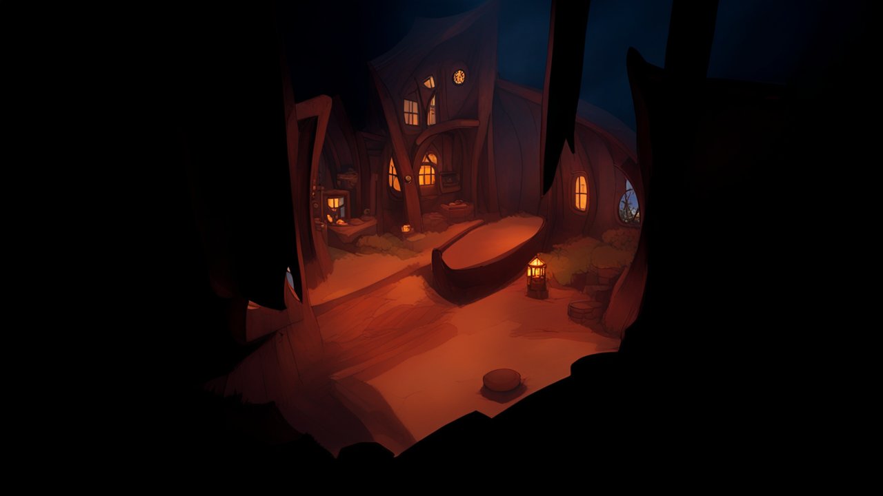 Cozy Hobbit Hole Interior at Night