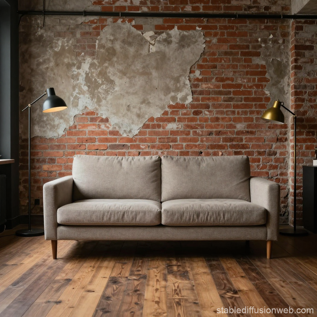 Cozy Industrial Living Room with Exposed Brick Wall