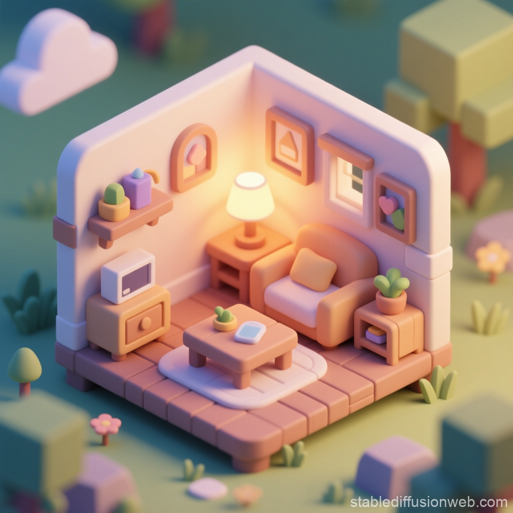 Cozy Isometric Living Room Game Asset