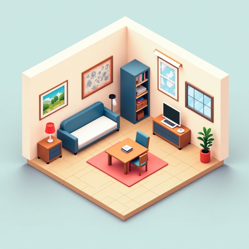 Cozy Isometric Living Room Interior
