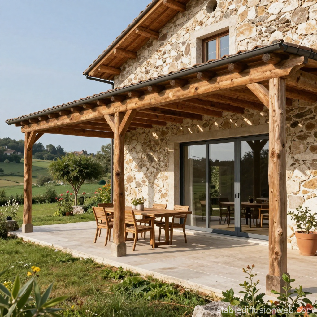 Cozy Italian Country House Patio with Wooden Pergola