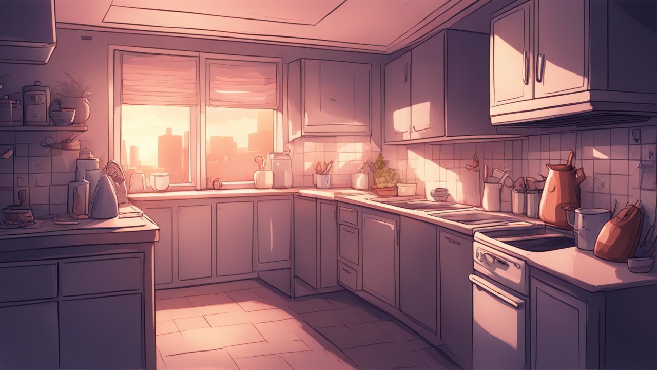 Cozy Kitchen Interior at Sunset