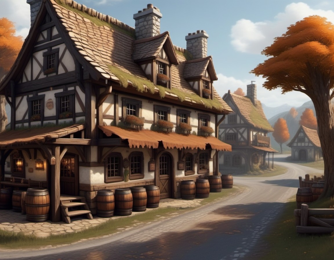 Cozy Medieval Village Street with Timber-Framed Houses