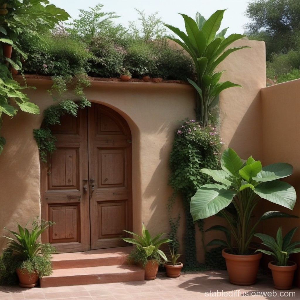 Cozy Mediterranean Entrance with Lush Green Plants