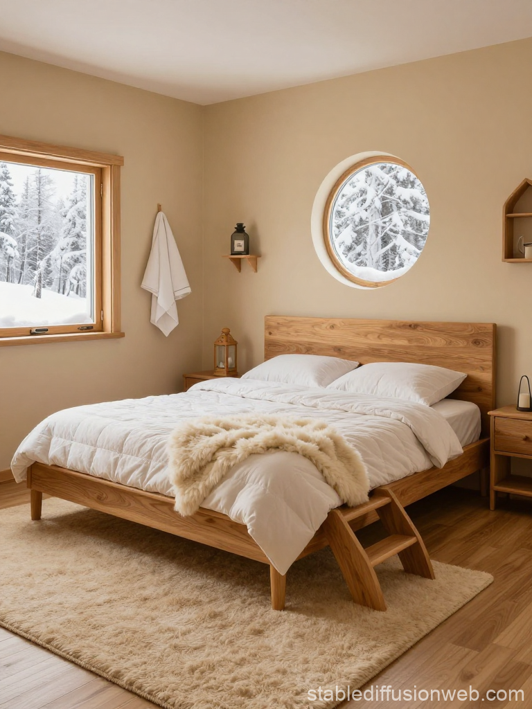 Cozy Minimalist Bedroom with Snowy Window View
